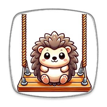 Hedgehog swinging playground cartoon cute - Square fridge magnet - white - Front