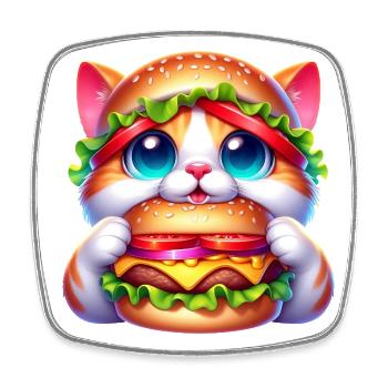 Drôle Chat Burger Hat Fantaisiste Mignon Restauration rapide - Magnet carré - blanc - Devant