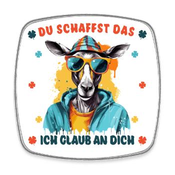 Du schaffst das! Ich glaub an dich! Glücksbringer - Viereckiger Kühlschrankmagnet - Weiß - Vorne