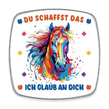 Du schaffst das! Ich glaub an dich - Pferd Reiter - Viereckiger Kühlschrankmagnet - Weiß - Vorne