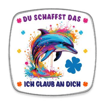 Du schaffst das! - Glücksbringer - Delphin Delfin - Viereckiger Kühlschrankmagnet - Weiß - Vorne
