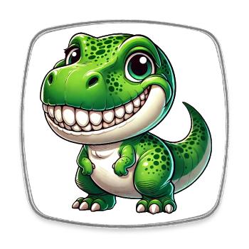 Cute Dino T-Rex Cartoon Teeth Show Smile - Square fridge magnet - white - Front