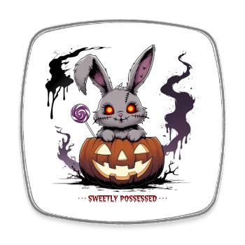 Obsessively sweet – creepy bunny in the pumpkin - Square fridge magnet - white - Front