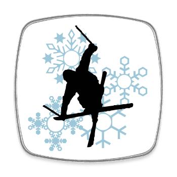 Skier mit Schneeflocken - Viereckiger Kühlschrankmagnet - Weiß - Vorne