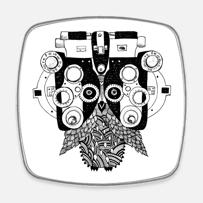 Phoropter owl - Square fridge magnet - white