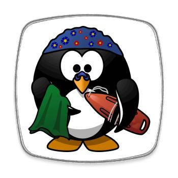 Flower Hat Penguin on the Beach - Square fridge magnet - white - Front