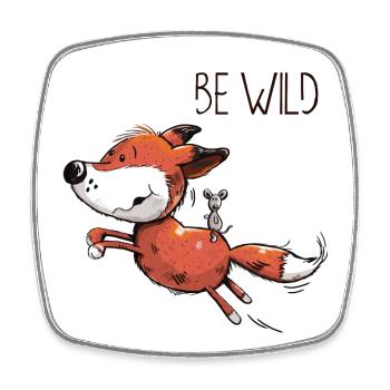 Be Wild Fuchs mit reitender Maus - Baby - Comic - Viereckiger Kühlschrankmagnet - Weiß - Vorne
