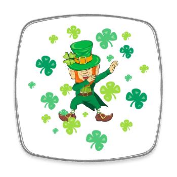 Dancing Leprechaun Dabbing Shamrocks Lucky Charm - Square fridge magnet - white - Front