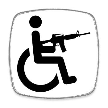 Wheelchair user with weapon # - Square fridge magnet - white - Front