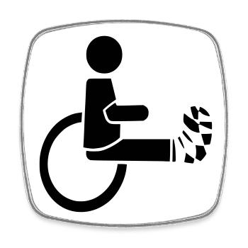 Utilisateur d’un fauteuil roulant avec jambe dans le plâtre # - Magnet carré - blanc - Devant