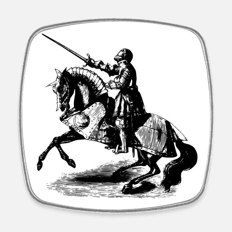 Ritter auf einem Pferd - Viereckiger Kühlschrankmagnet - Weiß