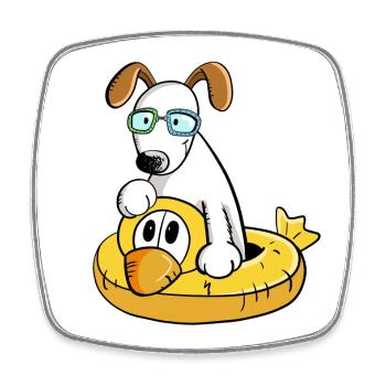Chien en vacances avec la baignade - Magnet carré - blanc - Devant
