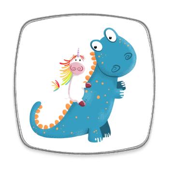 Unicorn Rides T Rex Dinosaurs I Cool Gift - Square fridge magnet - white - Front
