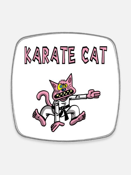 Chat rose et karaté - Magnet carré - blanc