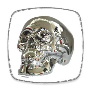 Silber Skull - Viereckiger Kühlschrankmagnet - Weiß - Vorne