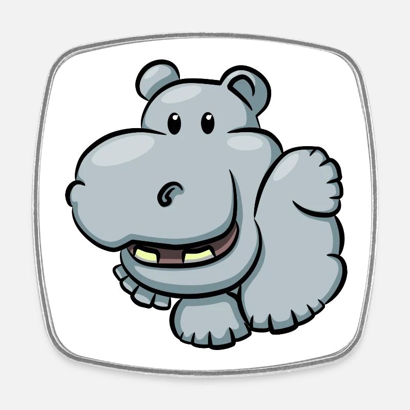 Hippopotame mignon dessin animé - Magnet carré - blanc