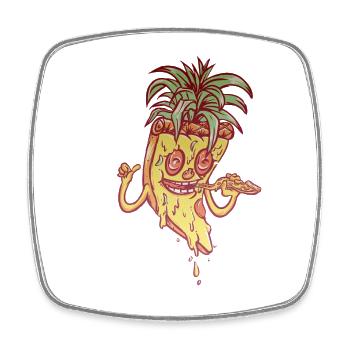 Funky Maskottchen-Ananaspizza - Viereckiger Kühlschrankmagnet - Weiß - Vorne