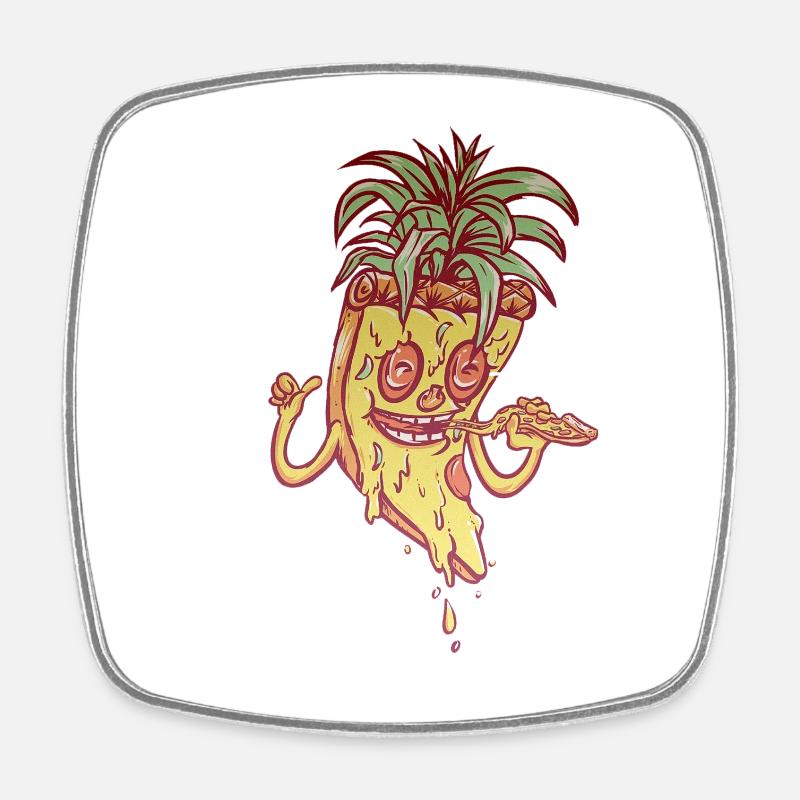 Funky Mascot Pineapple Pizza - Square fridge magnet - white