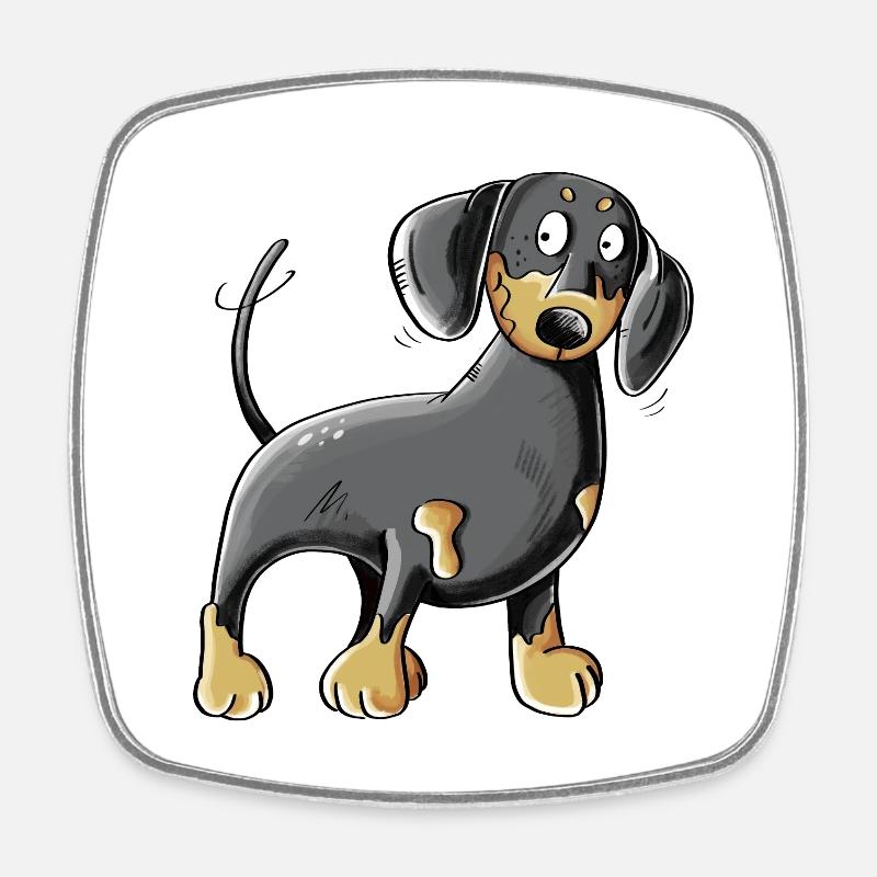 Happy Dachshund I Dackel I Teckel Hund Comic - Viereckiger Kühlschrankmagnet - Weiß