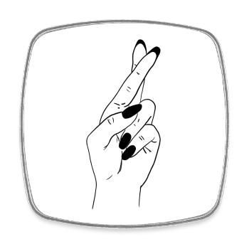 Croisons des doigts – Symbole porte-bonheur, noir et blanc - Magnet carré - blanc - Devant