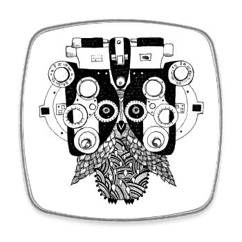 Phoropter Hibou au test visuel - Magnet carré - blanc - Devant