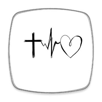 Kreuz mit Herzschlag – Love & Faith Statement - Viereckiger Kühlschrankmagnet - Weiß - Vorne