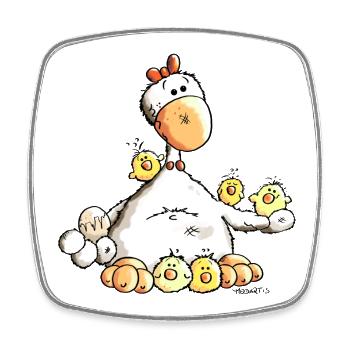 Glückliches Huhn - Viereckiger Kühlschrankmagnet - Weiß - Vorne