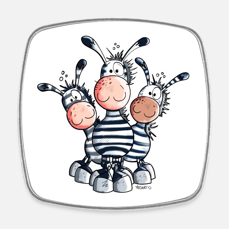 Three Sweet Zebras - Square fridge magnet - white