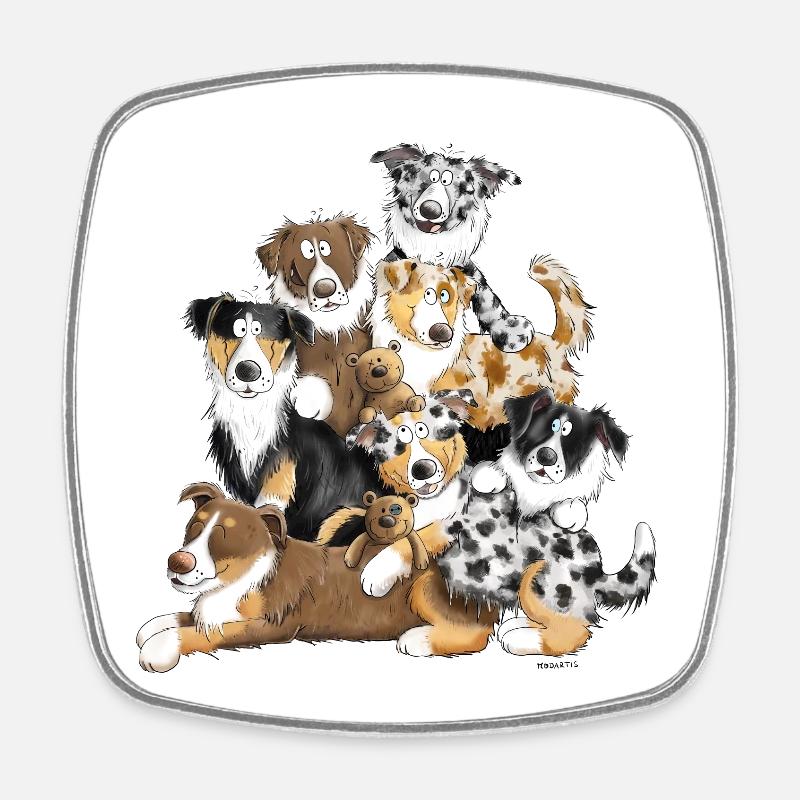 Australian Shepherd Hundehaufen I Aussie Hunde - Viereckiger Kühlschrankmagnet - Weiß