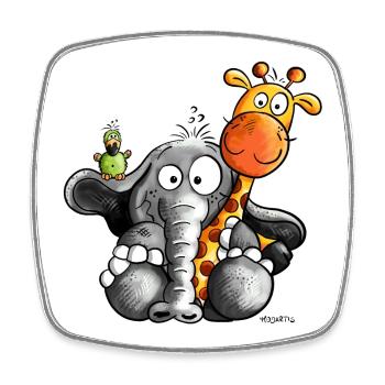 Elefant umarmt Giraffe - Viereckiger Kühlschrankmagnet - Weiß - Vorne