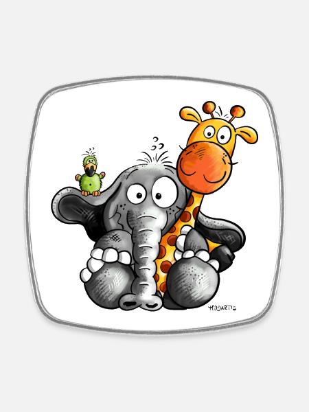 Elephant and friends - Square fridge magnet - white