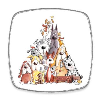 MERRY WOOFMAS Christmas dog pile I dogs - Square fridge magnet - white - Front