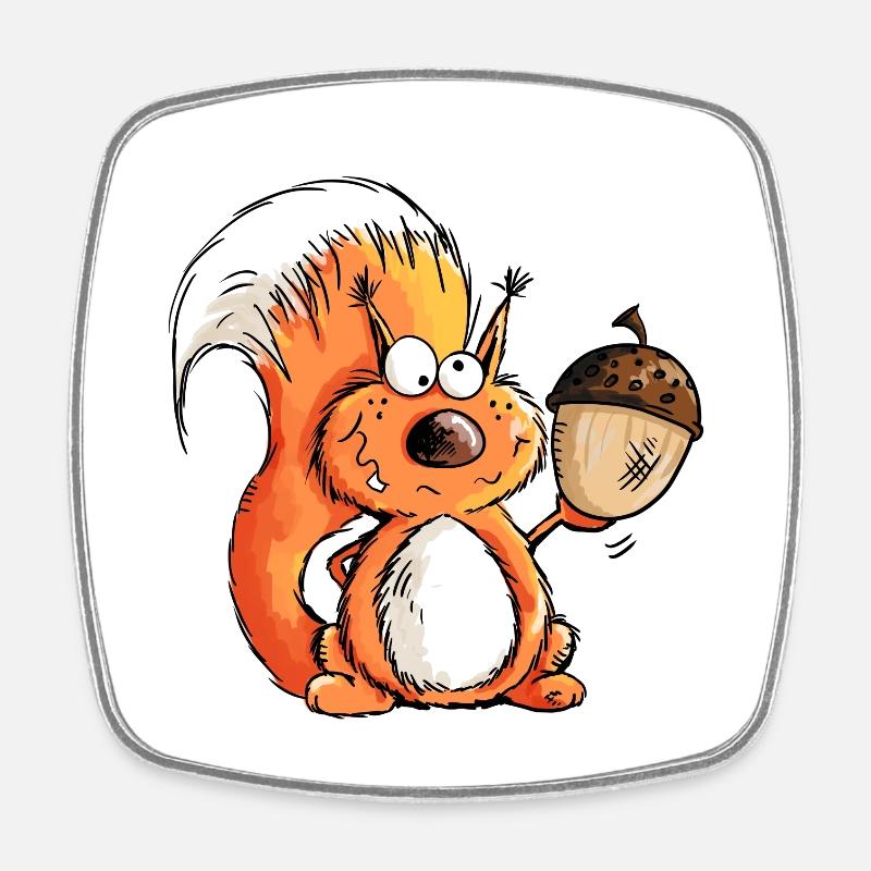 Squirrel - Animal - Animals - Acorn - Gift - Square fridge magnet - white