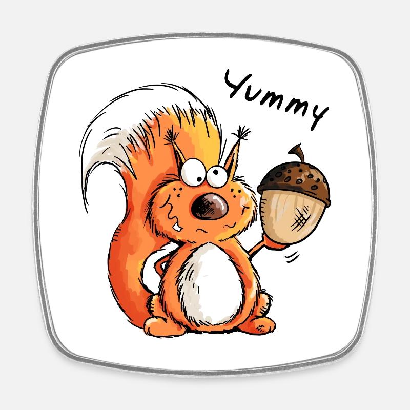 Yummy Squirrel - Wildlife - Funny - Gift - Cartoon - Square fridge magnet - white