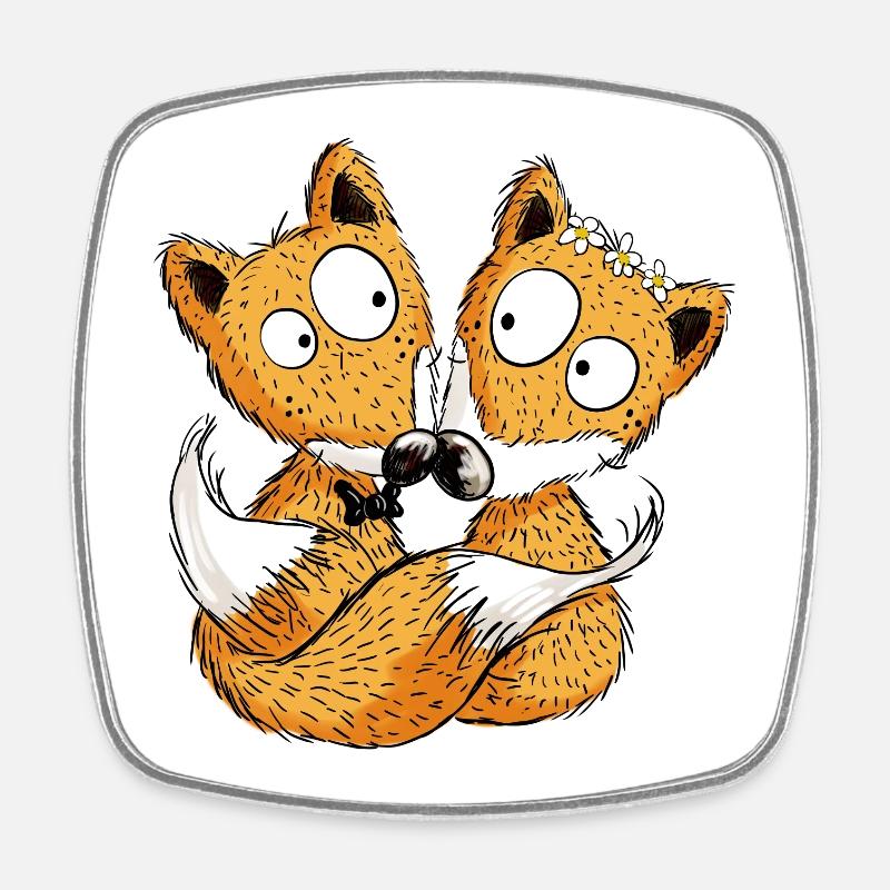 Mariage de renard - Cadeau - Épouse - Magnet carré - blanc