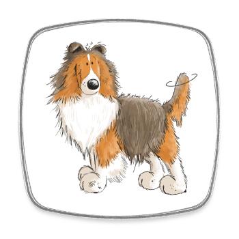 Fröhlicher Sheltie - Shetland Sheepdog - Geschenk - Viereckiger Kühlschrankmagnet - Weiß - Vorne