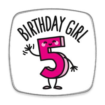 Birthday girl 5 / five years old - Square fridge magnet - white - Front