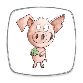 Le bonheur porc avec trèfle - Magnet carré - blanc - Devant