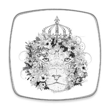 majestätisch geschmückter Löwe mit Blumen & Krone - Viereckiger Kühlschrankmagnet - Weiß - Vorne