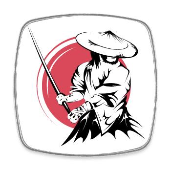 Symbole de combattant d’épée de samouraï Logo du Japon - Magnet carré - blanc - Devant