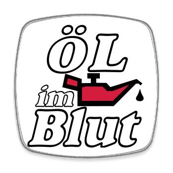 Auto Tuning Schrauber Kult Shirt, Öl im Blut (25) - Viereckiger Kühlschrankmagnet - Weiß - Vorne