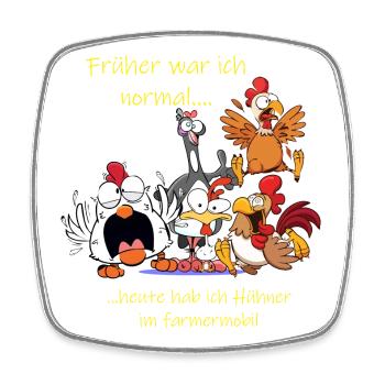Früher war ich normal ---- Hühnershirt - Viereckiger Kühlschrankmagnet - Weiß - Vorne