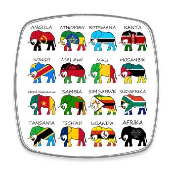 ELEPHANTS OF AFRICA with flags - Square fridge magnet - white - Front