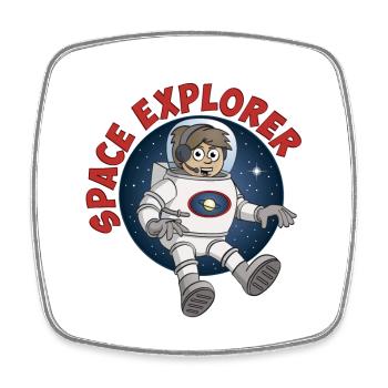 "Space Explorer" Astronaut auf rundem Hintergrund. - Viereckiger Kühlschrankmagnet - Weiß - Vorne