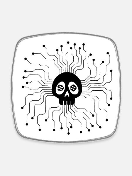 Tête de mort microprocesseur noir - Magnet carré - blanc
