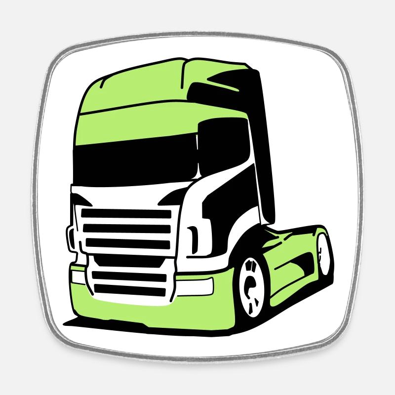 Camion V8 saisissant - Magnet carré - blanc