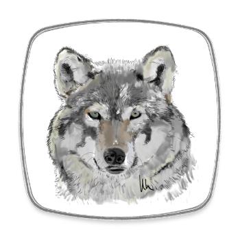 Loup - Magnet carré - blanc - Devant