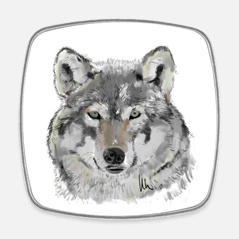 Loup - Magnet carré - blanc