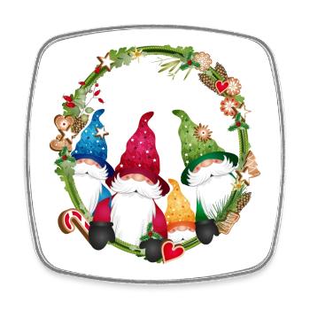 little elf family in a Christmas frame - Square fridge magnet - white - Front