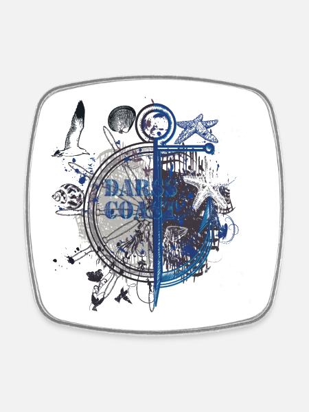 Night Nautical Anchor Compass - Square fridge magnet - white